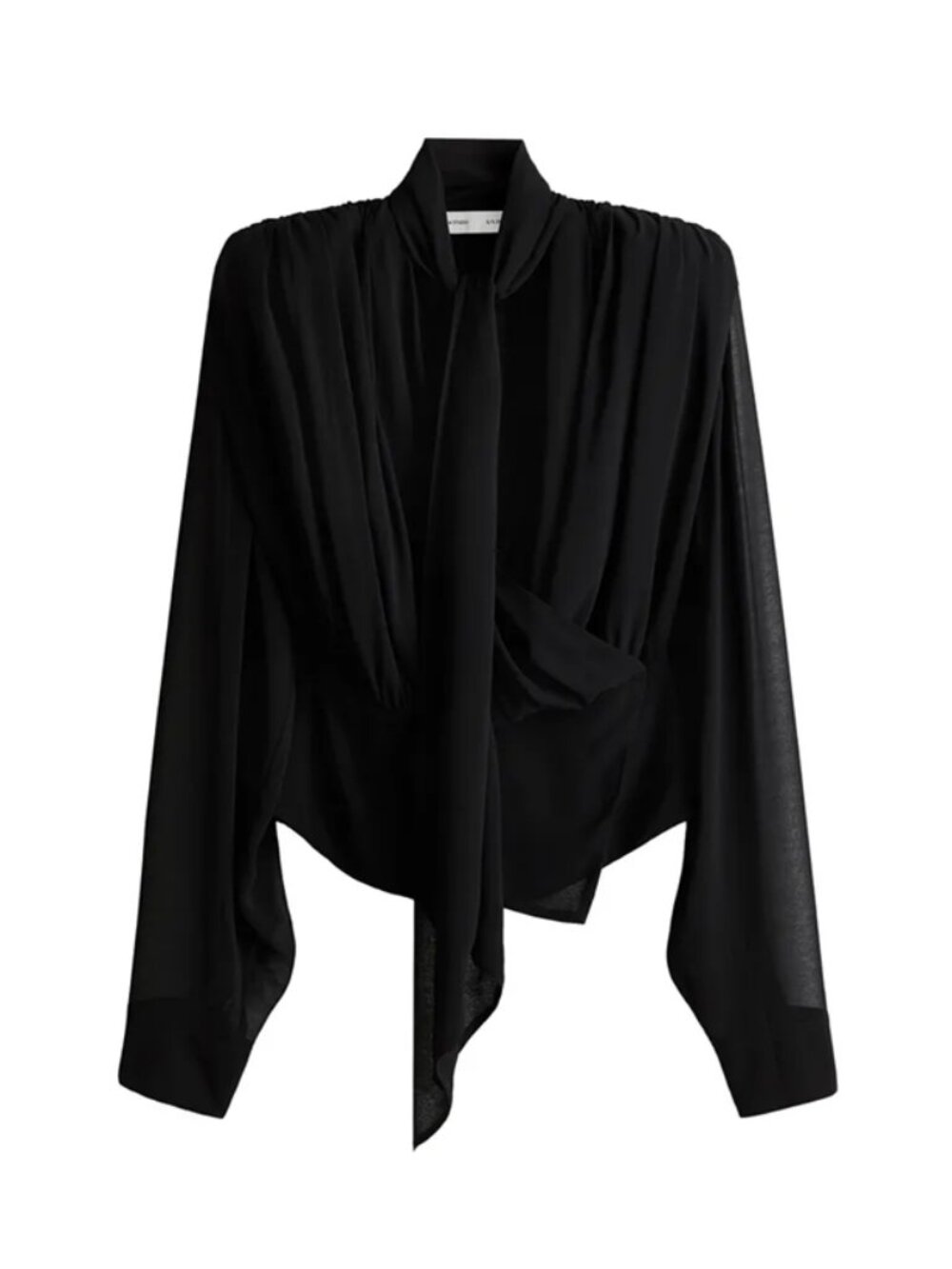 H&M Studio S/S 2025 Draped Chiffon Blouse Black XL  NWT